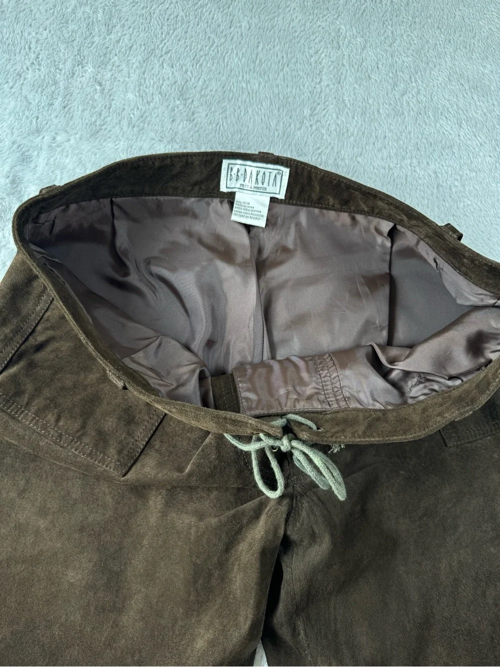 BB Dakota Brown Suede Leather Bootcut Lace Up Pants 13/14